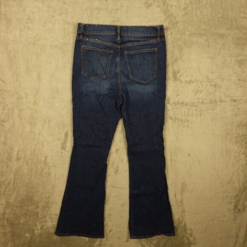 Ann Taylor Jeans High Rise Flare Women's 8 Blue Denim Stretch Gold Link Accents - Picture 2 of 2